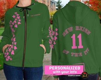 Felpa con cappuccio Sorority personalizzata / Giacca della linea Sorority / Felpa con cappuccio con zip piuttosto rosa e verde / Regalo Soror personalizzato per l'anniversario dell'incrocio del nuovo iniziato