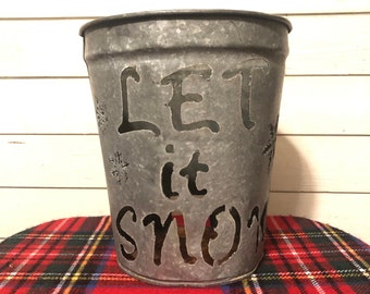 Let It Snow with Snowflakes Galvanized Metal Sap Bucket Holiday Present Outdoor Decor Farmhouse Decor Porch Decor Gift for Wife Mom Daughter