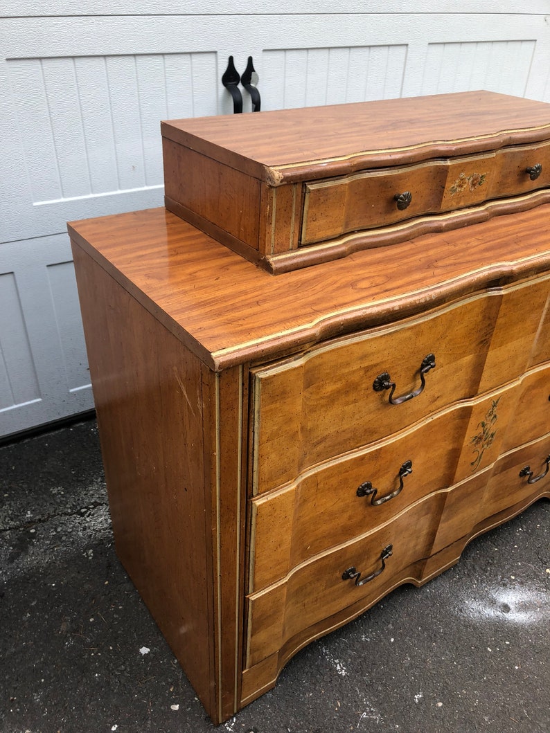 PAINTED TO ORDER Low Three Drawer Dresser With Jewelry Drawer Chest French Provincial Solid Wood Vintage Dresser