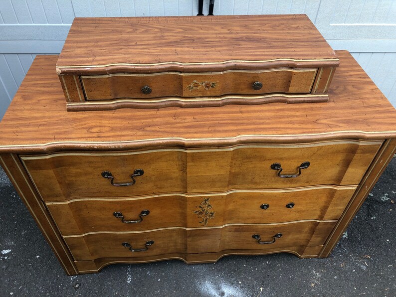 PAINTED TO ORDER Low Three Drawer Dresser With Jewelry Drawer Chest French Provincial Solid Wood Vintage Dresser