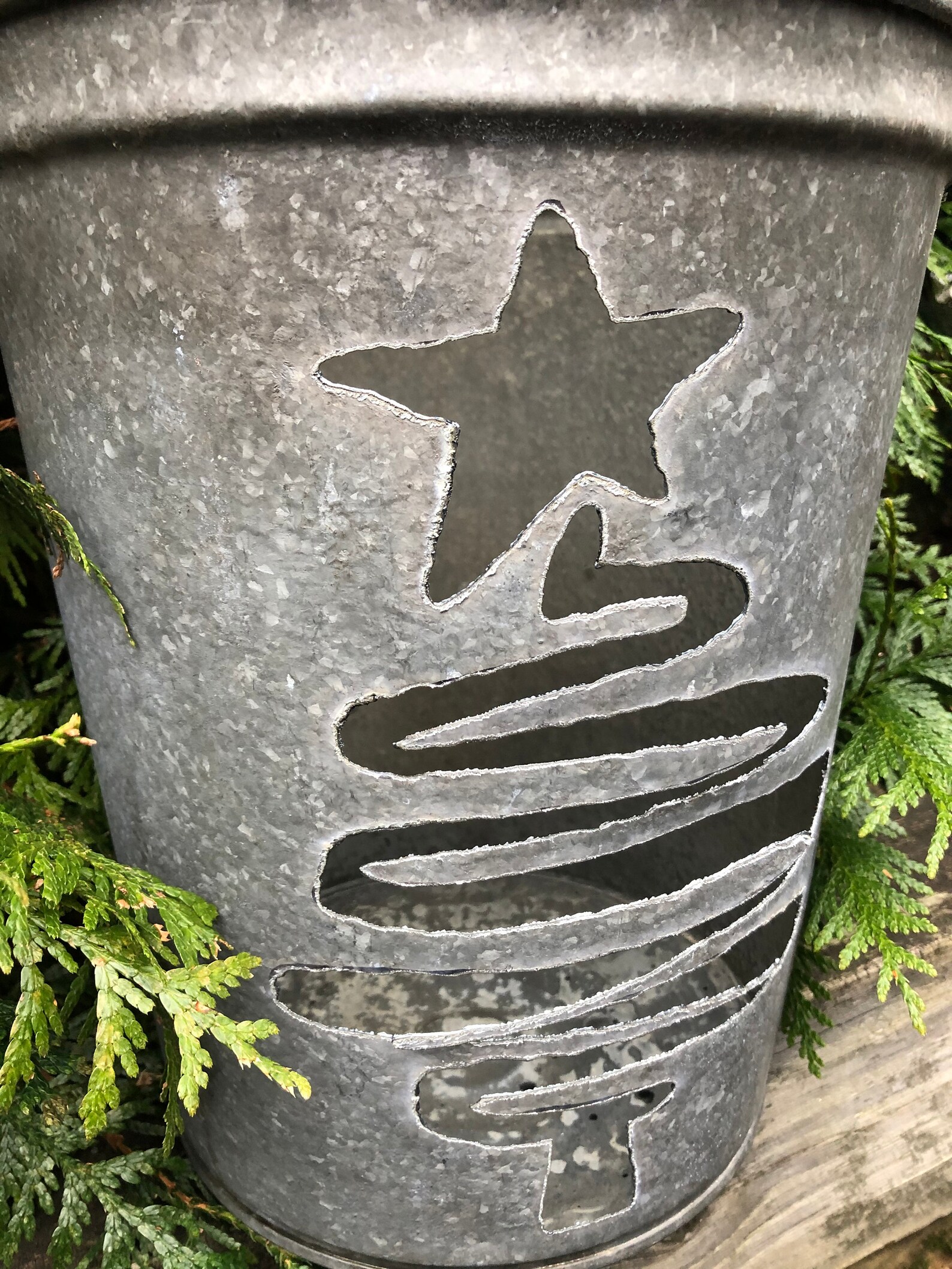 Christmas Tree Galvanized Sap Bucket Holiday Present Outdoor Etsy