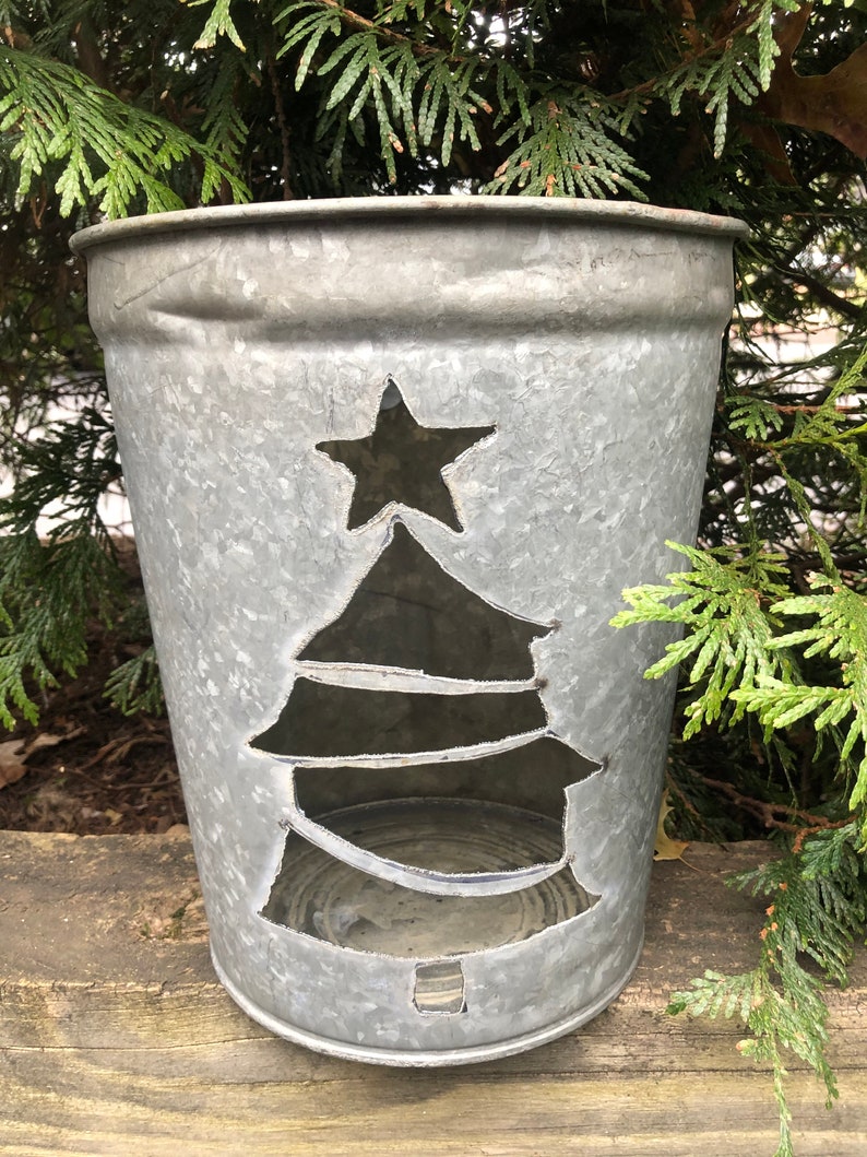 Christmas Tree Galvanized Sap Bucket Holiday Present Outdoor Etsy