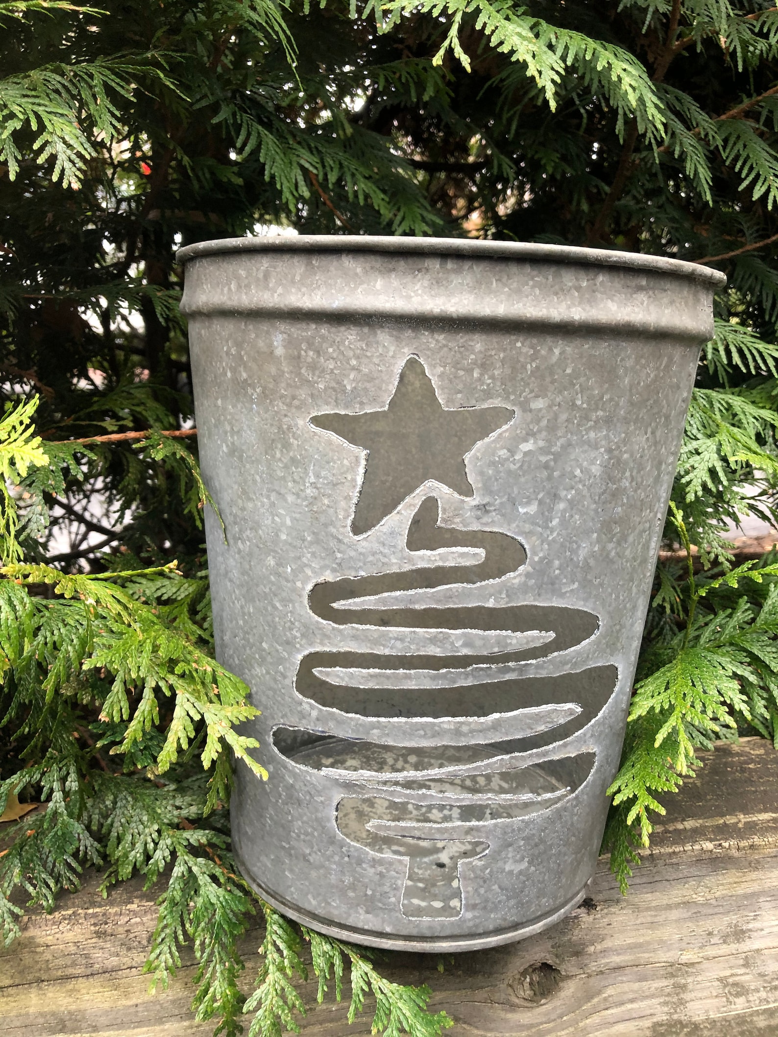 Christmas Tree Galvanized Sap Bucket Holiday Present Outdoor Etsy