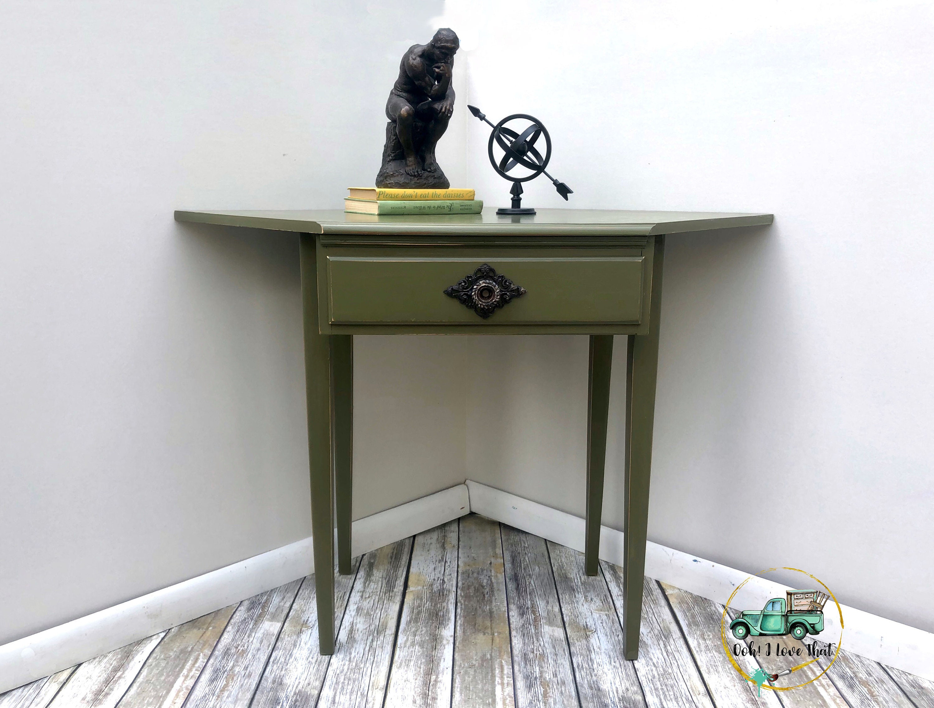 Olive Green Corner Desk One Drawer Writing Desk Computer Desk Etsy