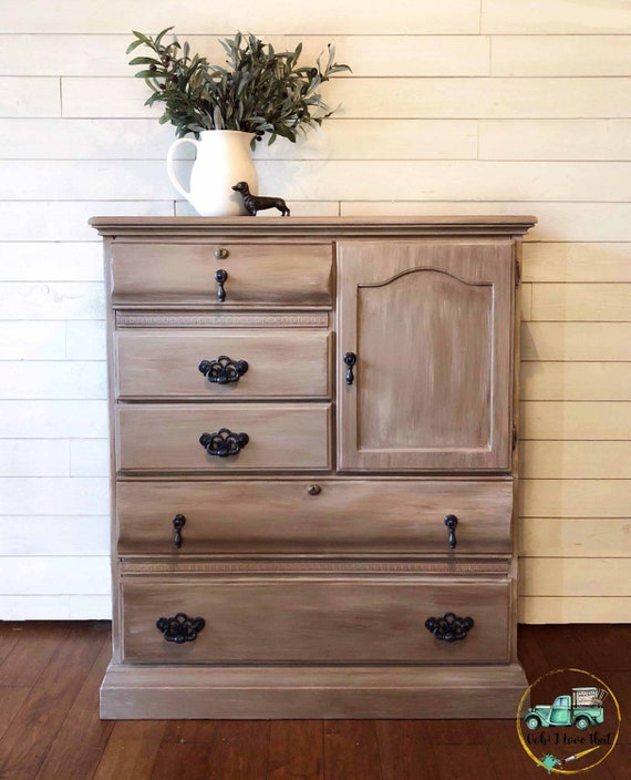 Weathered Wood Painted Tall Dresser With Small Cabinet And Etsy