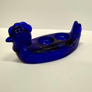 Glass Chicken Hen Egg Holder Cobalt Blue Depression Style Glass - Farmhouse Decor - Country Decor - Kitchen Decor - 2 Eggs