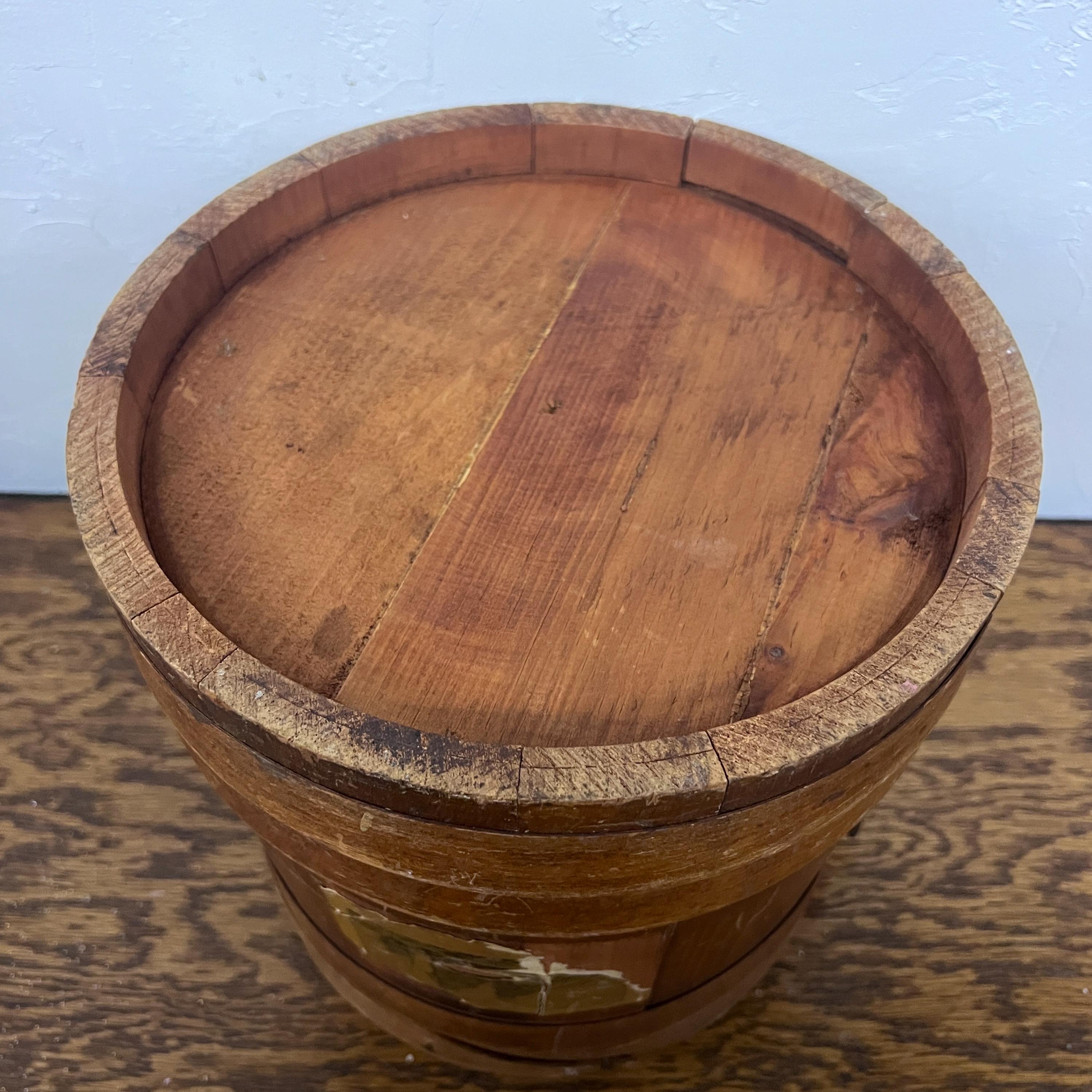 Vintage Wooden Firkin / Antique Sugar Bucket With Lid / Primitive