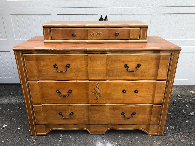 PAINTED TO ORDER Low Three Drawer Dresser With Jewelry Drawer Chest French Provincial Solid Wood Vintage Dresser