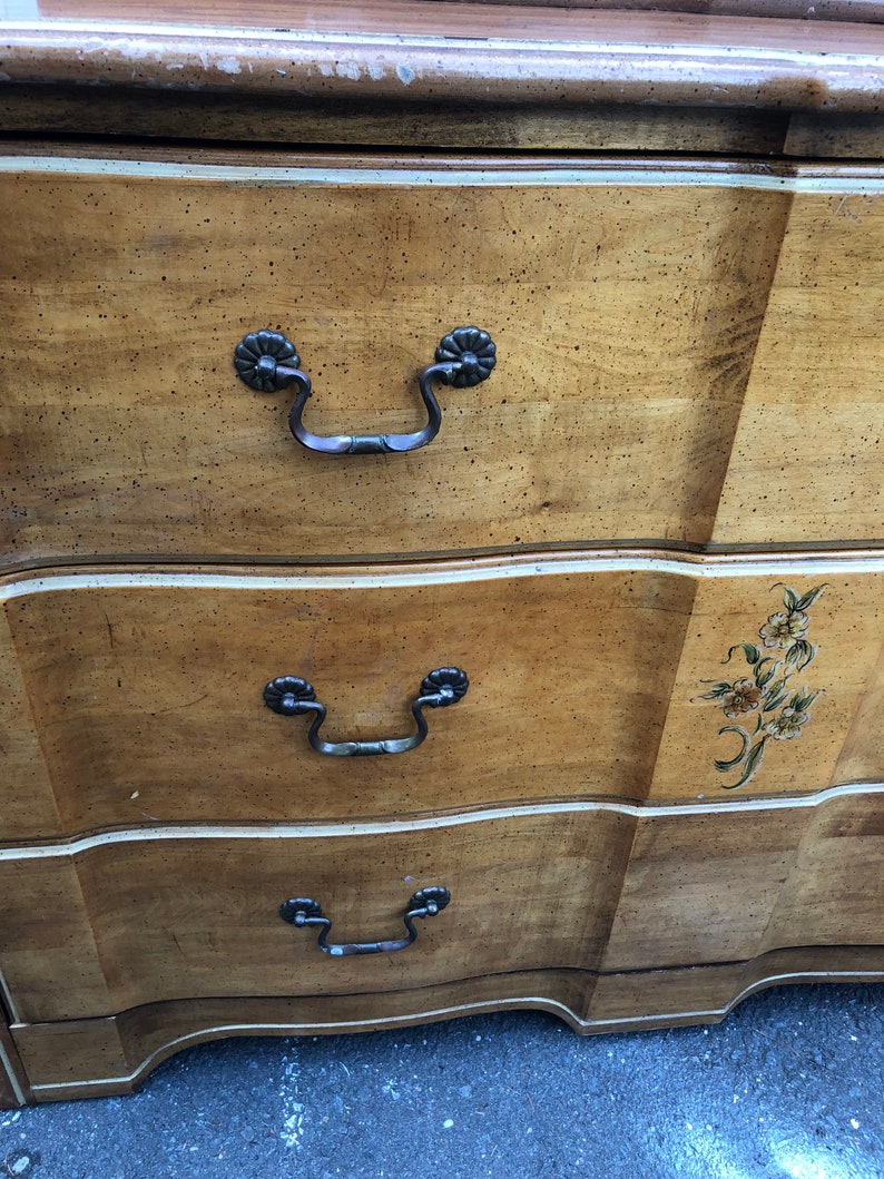 PAINTED TO ORDER Low Three Drawer Dresser With Jewelry Drawer Chest French Provincial Solid Wood Vintage Dresser
