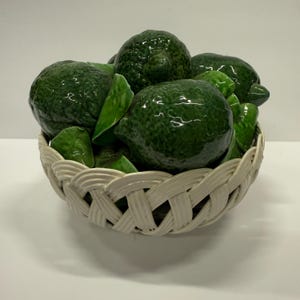 Vintage bowl of Ceramic Limes - Made in Italy - Kitchen Decor - Dining Room Decor - Ceramic Fruit Bowl - Ceramic Faux Fruit - China Cabinet