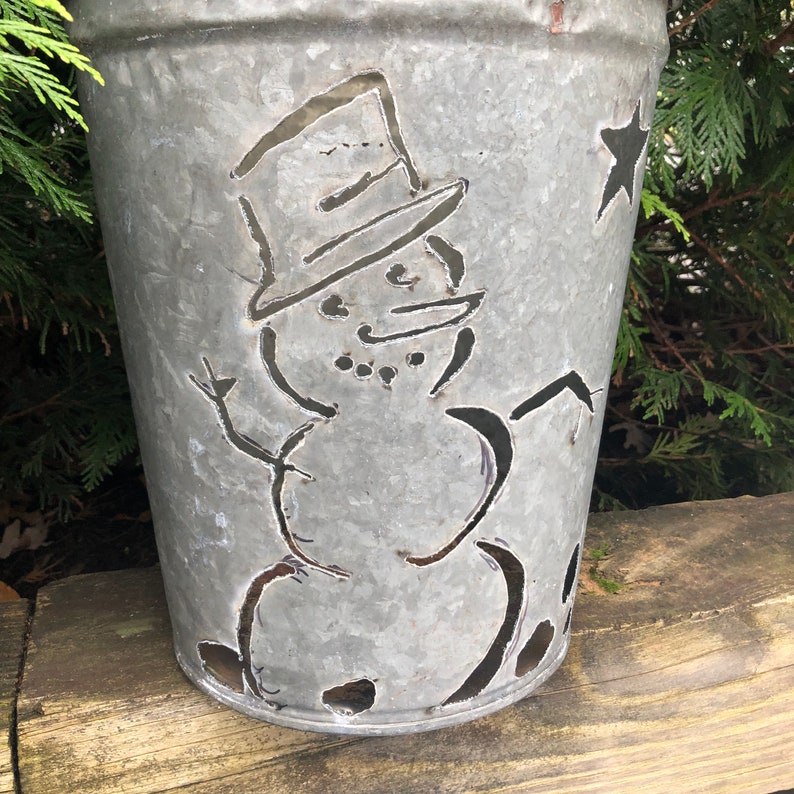 Galvanized Metal Snowman Sap Buckets Christmas Holiday Present Etsy Canada