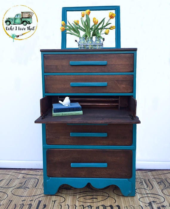 Modern Dresser With Pull Out Desk Painted Annie Sloan Chalk Etsy