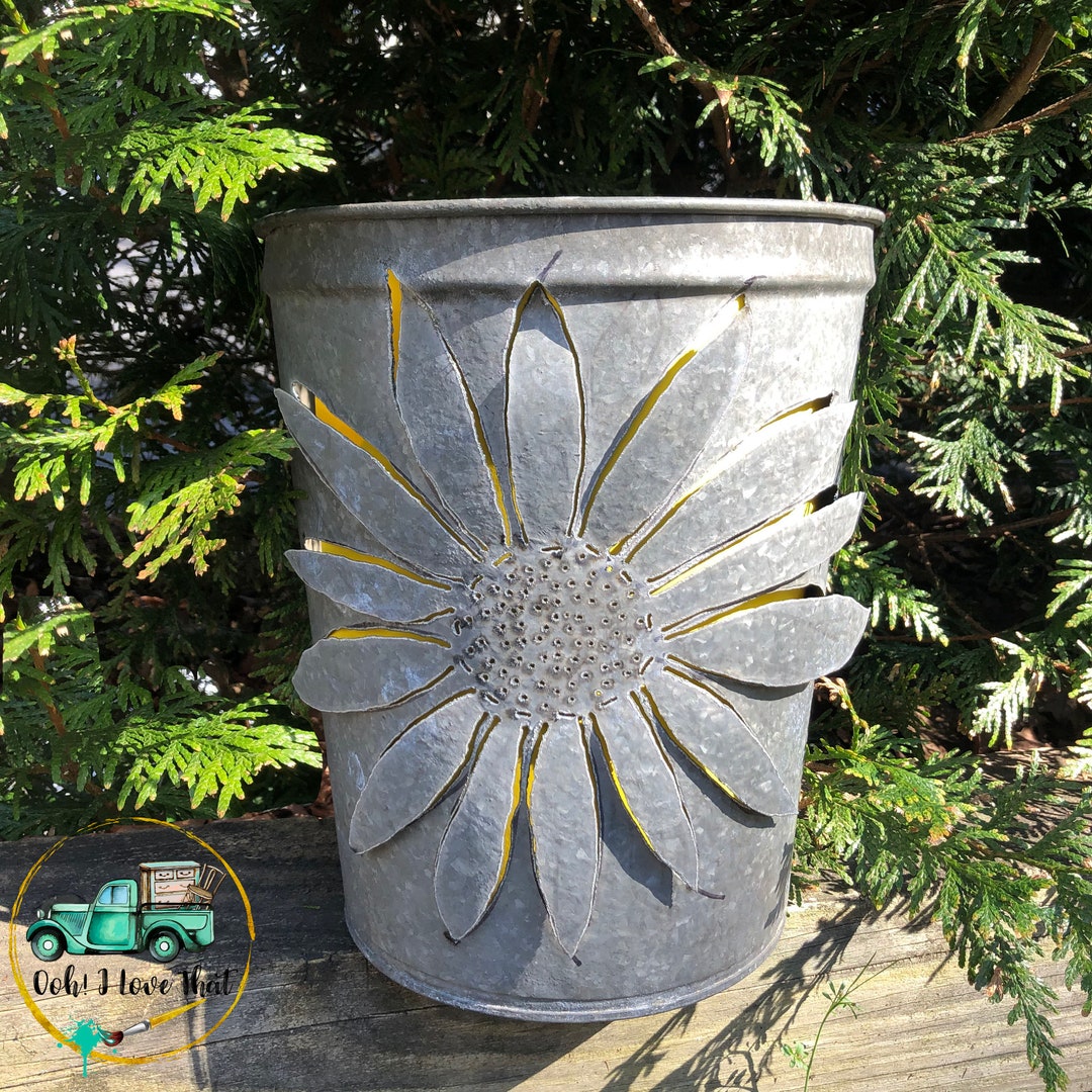 3D Sunflower Galvanized Sap Buckets Porch Outdoor Garden Home Decor Farmhouse Rustic Twinkle