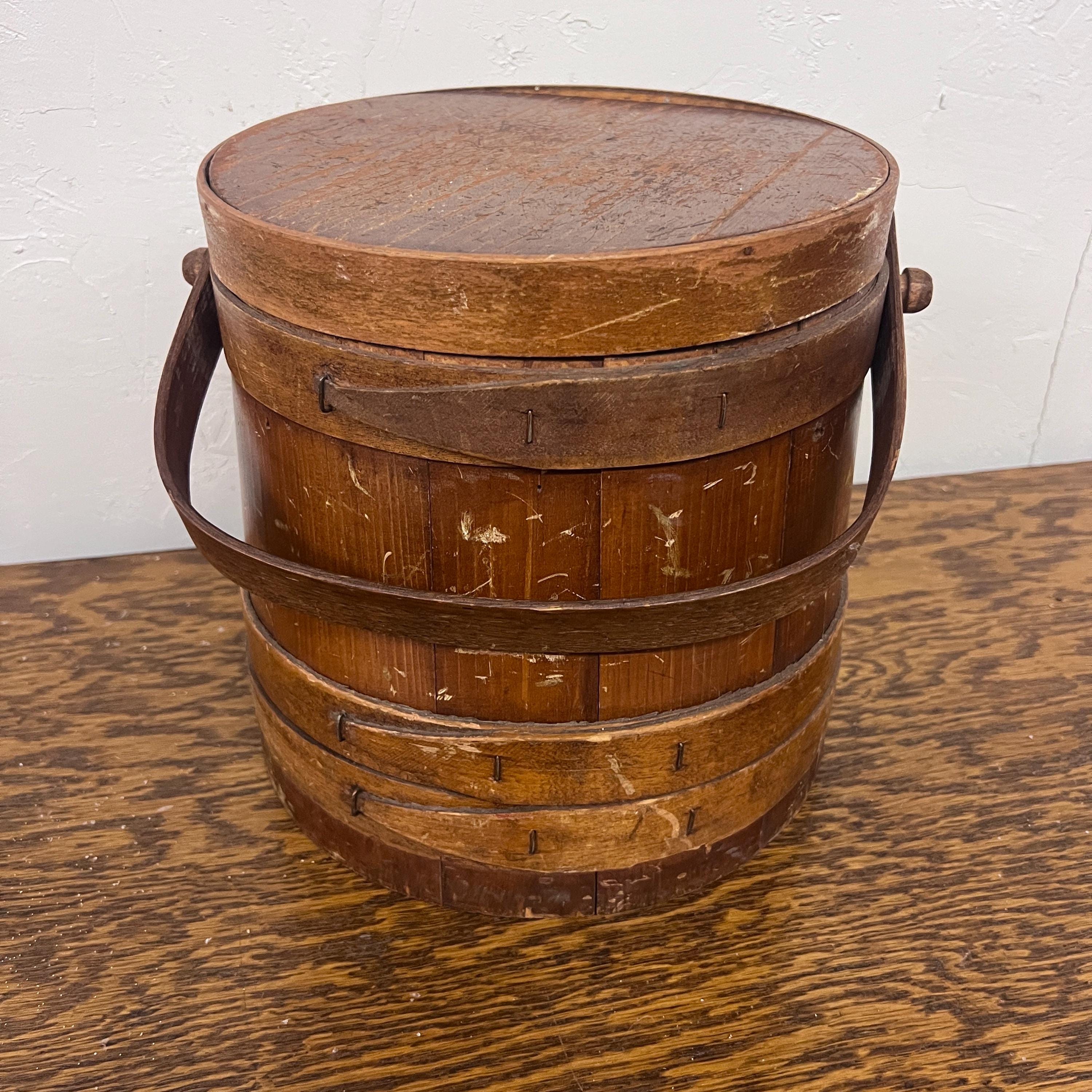 Vintage Wooden Firkin / Antique Sugar Bucket With Lid / Primitive