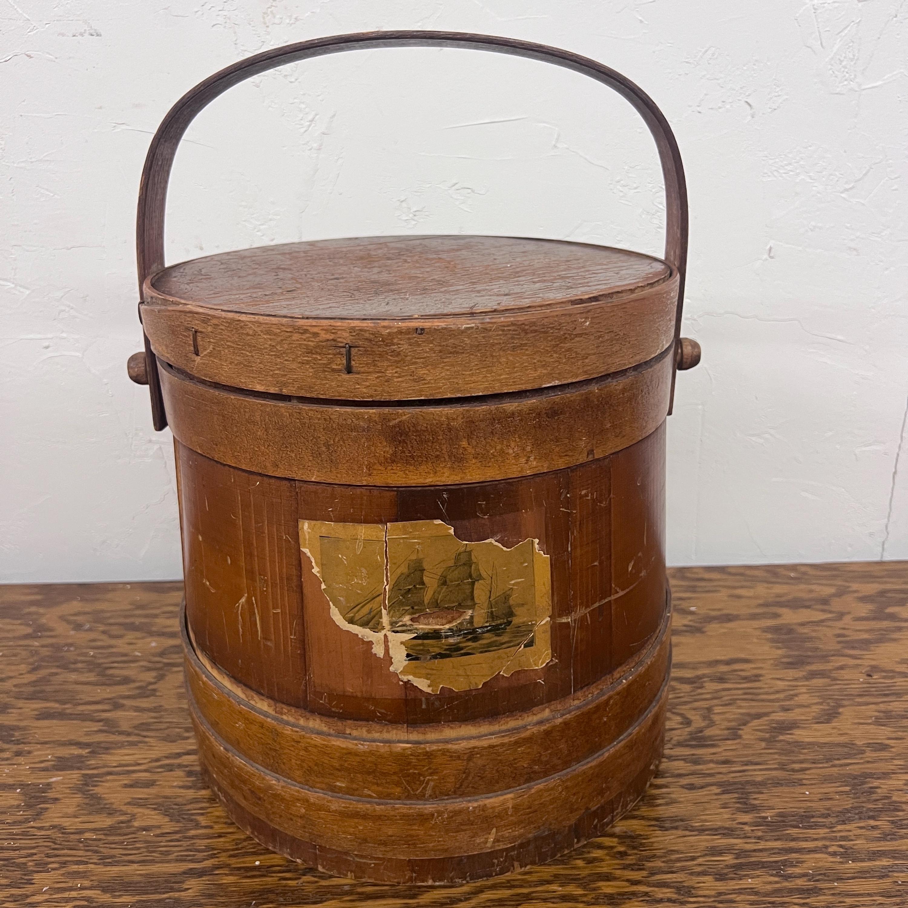Vintage Wooden Firkin / Antique Sugar Bucket With Lid / Primitive