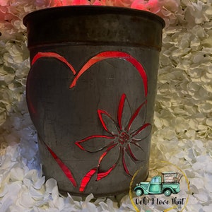 Vintage Sap Buckets, Cut Metal Art, Valentines Day Decor, Front porch decor