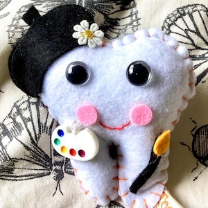 Artist tooth fairy pillow, hand embroidered and personalised in Sydney, Australia
