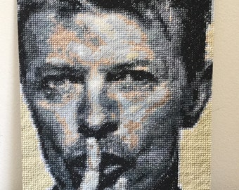 David Bowie, hand embroidered portrait print