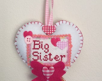 Big sister hand embroidered, felt nursery decor keepsake for girls