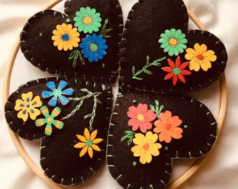Hand painted flower felt embroidered Statement Brooches