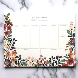 Weekly Planner Pad, Floral Weekly Desk Notepad, Family Planner, Mousepad Planner, Work From Home, Meal Planner, To Do Notepad, Desk Calendar