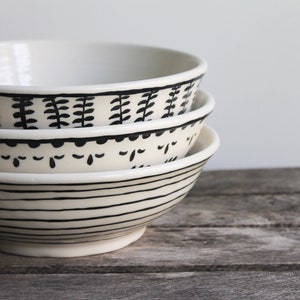 Bowl, Ceramic Bowl, Porcelain, Kitchen Decor, Porcelain Bowl, Pattern Bowl, PotteryWhite and Black Bowls image 2