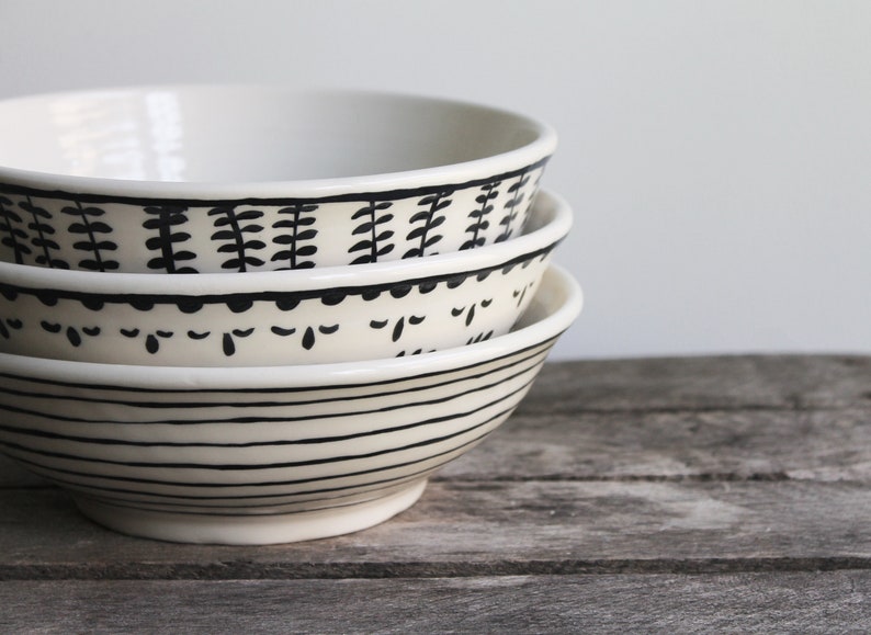 Bowl, Ceramic Bowl, Porcelain, Kitchen Decor, Porcelain Bowl, Pattern Bowl, PotteryWhite and Black Bowls image 2