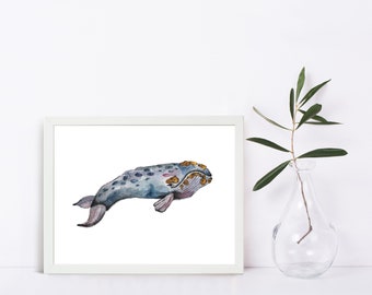 Whale Painting, Watercolor Painting, Whale Print, Whale Art, Whale Nursery, Nursery Wall Art, Nursery Decor, Whale Illustration, Whales,