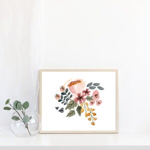 Floral Watercolor Painting, Botanical Illustration Print, Nursery Wall Decor, Nursery Wall Art, Home Decor, Floral Print, Pink Floral Print