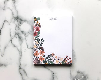 Floral Notepad, Memo Pad, To-Do List, Blank Notepad, Stationary, Notes, Desk Pad, Birthday Gift