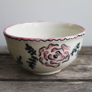 Bowl, Ceramic Bowl, Porcelain, Kitchen Decor, Porcelain Bowl, Pattern Bowl, PotteryPink Flower Bowl image 1