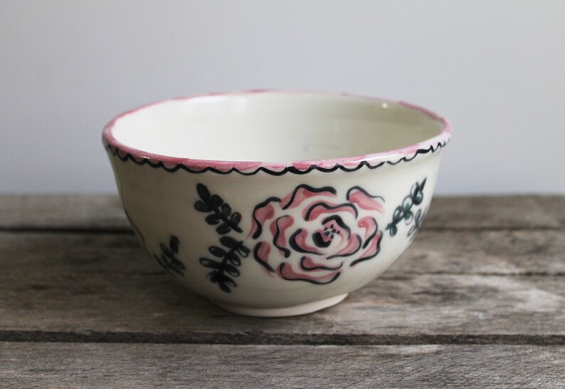 Bowl, Ceramic Bowl, Porcelain, Kitchen Decor, Porcelain Bowl, Pattern Bowl, PotteryPink Flower Bowl image 1