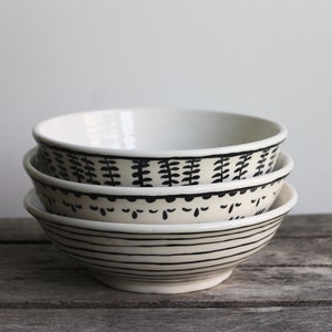 Bowl, Ceramic Bowl, Porcelain, Kitchen Decor, Porcelain Bowl, Pattern Bowl, PotteryWhite and Black Bowls image 1