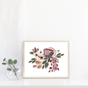 Botanical Floral Print, Botanical Illustration, Floral Watercolor Painting, Nursery Wall Art, Nursery Decor, Floral Art, Purple Floral Print