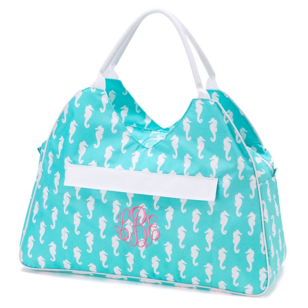 Monogram Beach Bag- Seahorse | Oversized Beach Bag | Pool Bag | Overnight Bag | Graduation Gift