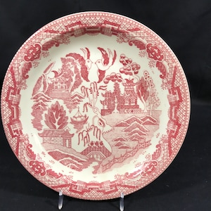 Vintage Red Pink Willow 9.5&quot; Plate from Anfora Pottery, Mexico