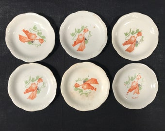 Antique Victorian Set of 6 BUTTER PATS with Orange Nasturtium Flowers