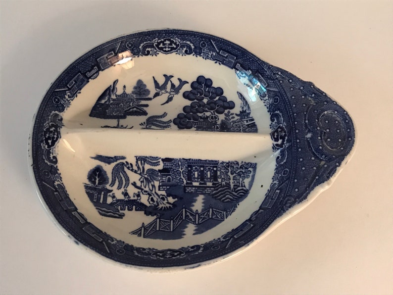 Vintage BLUE WILLOW Divided Relish Dish William Alsager Adderly 1929-1947