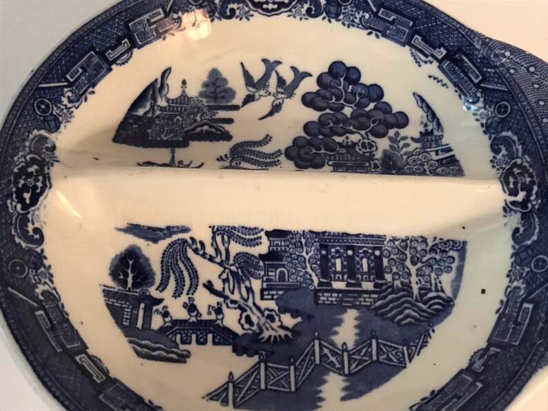 Vintage BLUE WILLOW Divided Relish Dish William Alsager Adderly 1929-1947