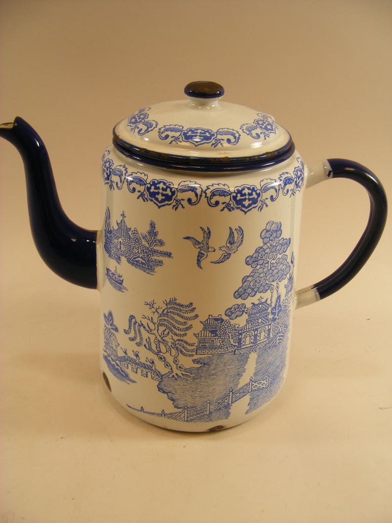 RARE Blue Willow English Enamelware Coffee Pot C.1930 Etsy