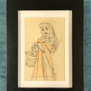 Carte postale Disney encadrée et passe-partout 6 x 20 cm La Belle au bois dormant 1959 Illustration par Marc Davis