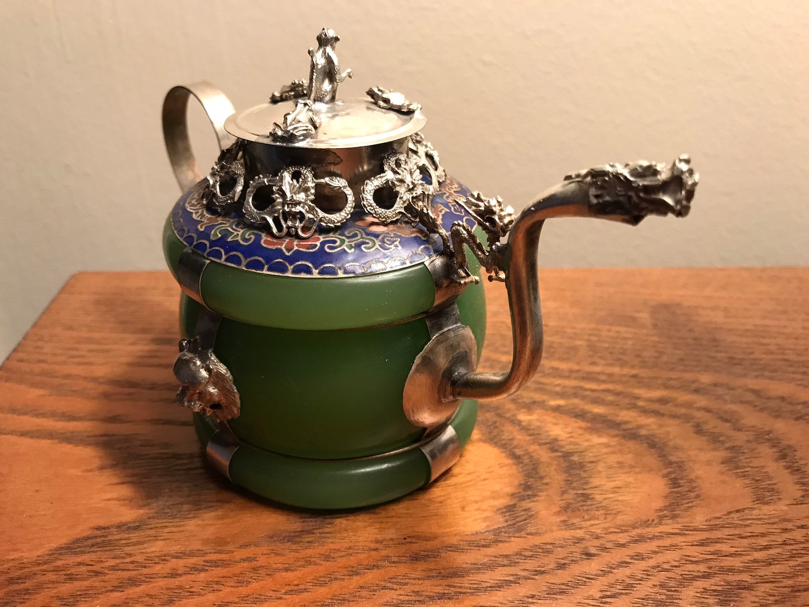Vintage Chinese Jade Teapot Tibetan Silver Lions Dragon Spout Etsy