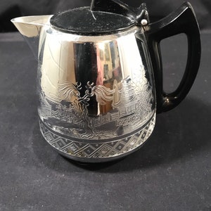Vintage Blue Willow English Willow Ware Swan Brand Chrome Coffee Pot