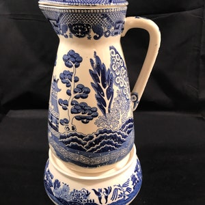 Vintage Japan Blue Willow Carafe Pitcher & RARE Warmer Base Exc. Cond!