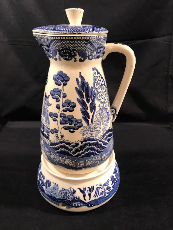 Vintage Japan Blue Willow Carafe Pitcher & RARE Warmer Base Etsy