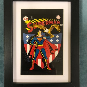 DC COMICS Cartolina 6"x8" incorniciata/opaca di Fred Ray "SUPERMAN" #14, 1942