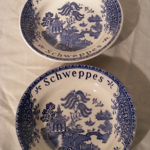 Pair Schweppes Tonic Blue Willow Dishes by Wedgwood