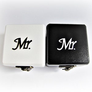 Mr and Mr Ring Box, Wedding ring box, Ring box set, Black Ring Box, White Ring Box, Mr Ring Box, Set of 2, Small wooden boxes, Wood ring box