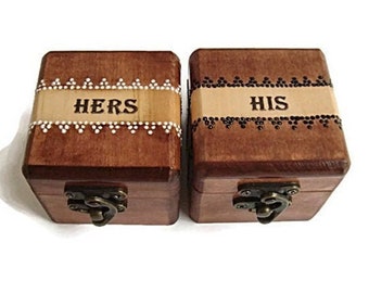 His and Hers Set of 2 Ring Box, Brown Ring boxes, Wedding ring box holder, Small ring gift box, Ring bearer box, Proposal ring box, Shop box