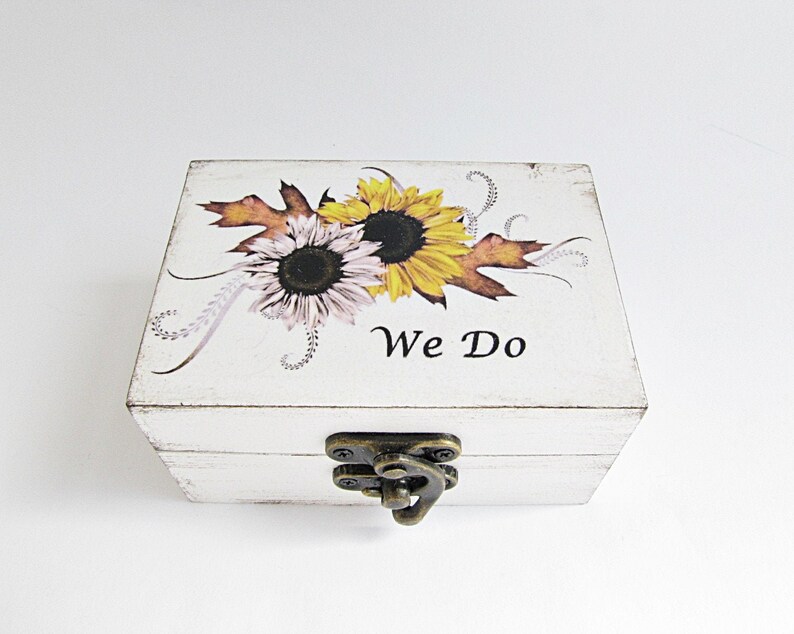 Sunflower wedding rings box We Do Ring bearer Wooden ring